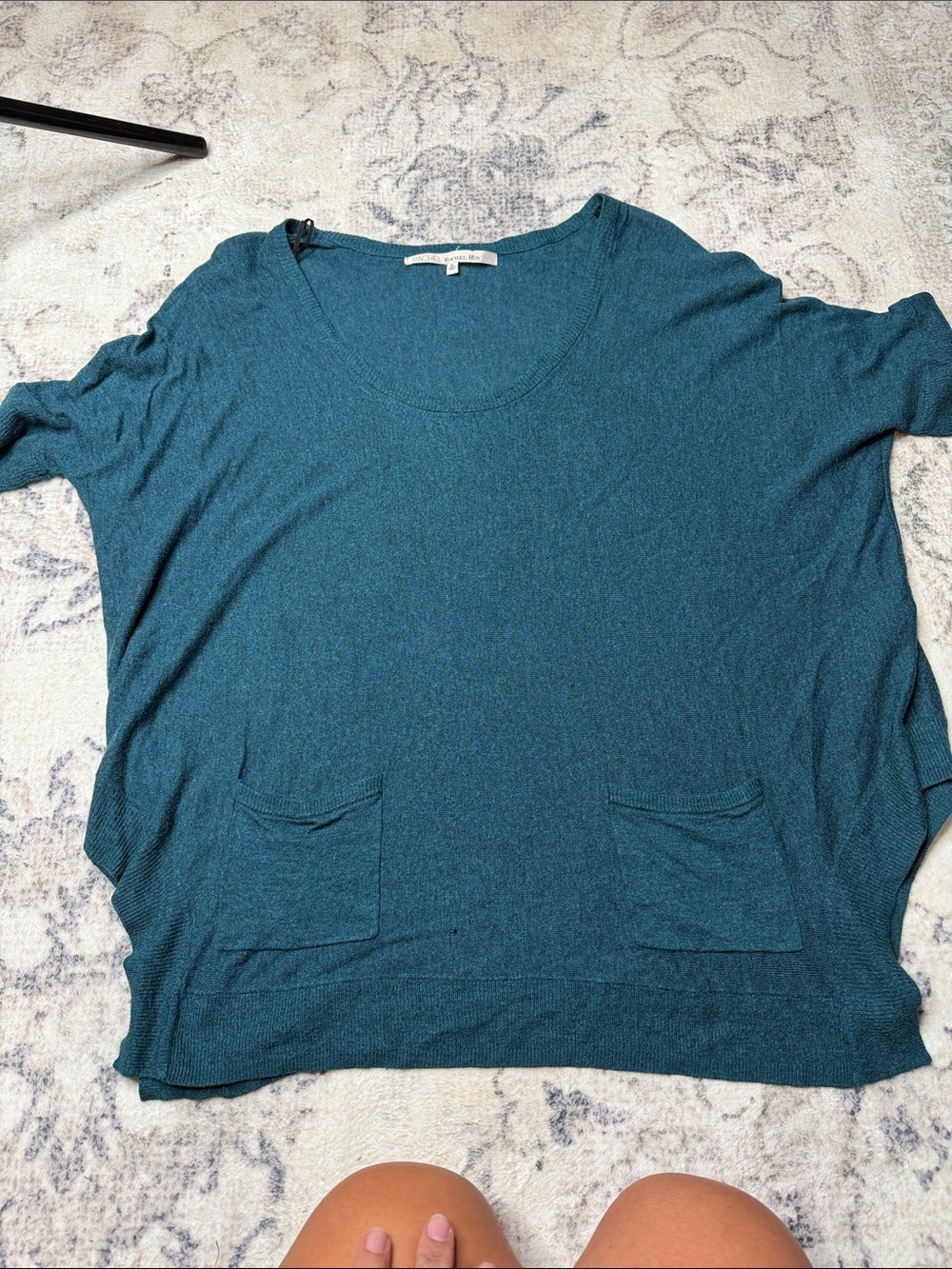RACHEL Rachel Roy Teal Scoop Neck Pocket Sweater